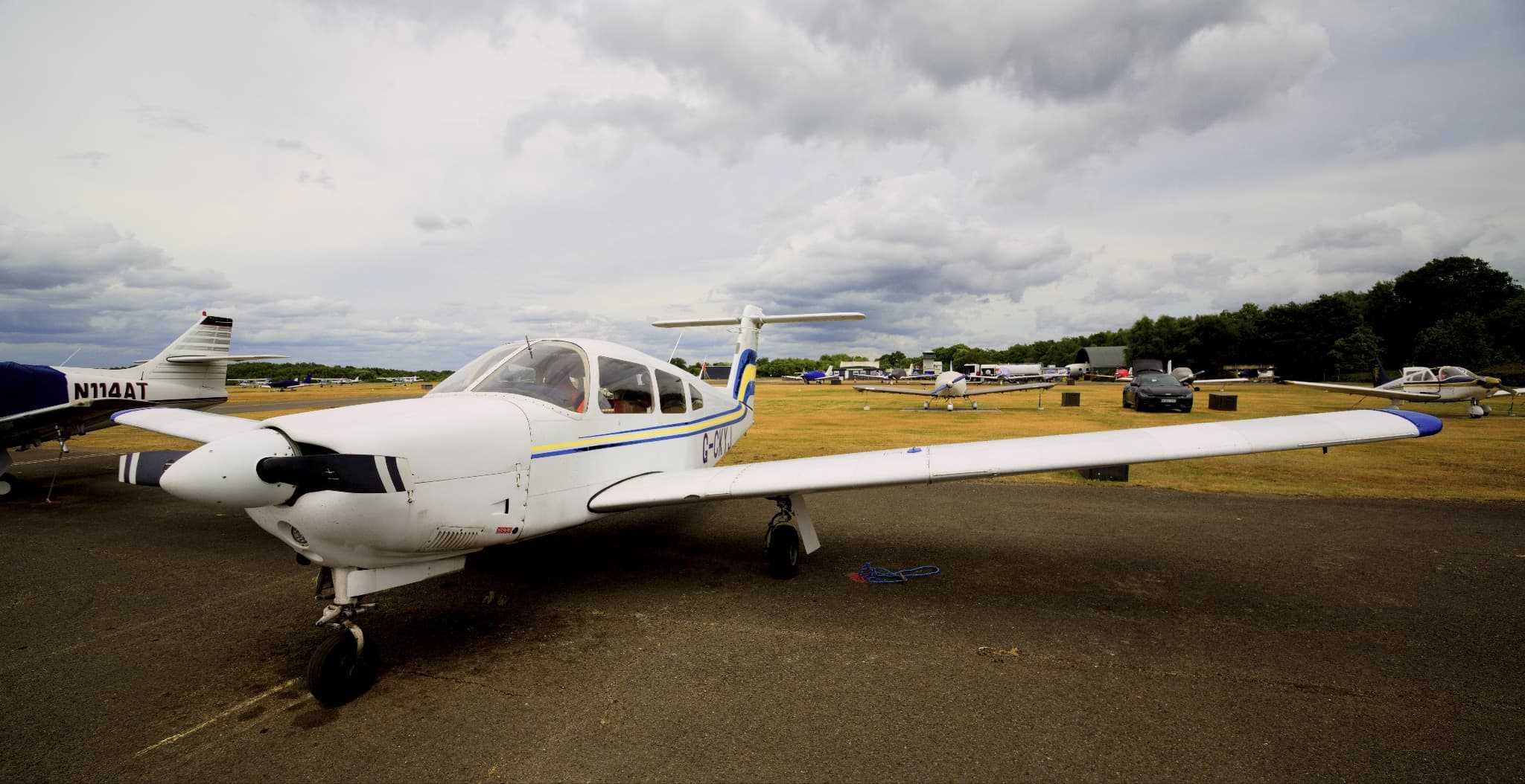 G-CKYJ three-quarter exterior view on the apron at Blackbushe